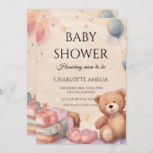 Cute Teddy Bear Baby shower Kaart (Voorkant / Achterkant)