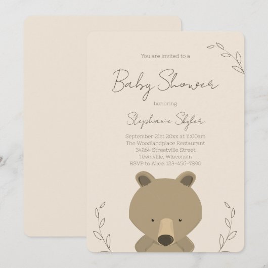 Cute Teddy Bear Baby shower Kaart (Voorkant / Achterkant)