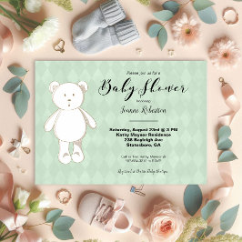 Cute Teddy Bear Baby shower | Neutrale groene argy