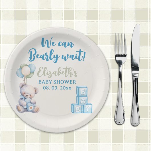 Cute Teddy Bear - Baby Shower Party Papieren Bordje