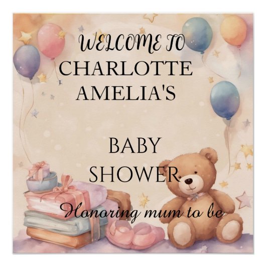Cute Teddy Bear Baby shower Perfect Poster (Voorkant)