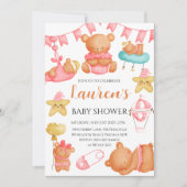 Cute Teddy Bear Baby Shower Pink Girl  Kaart (Voorkant)