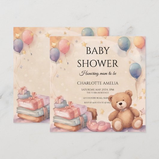 Cute Teddy Bear Baby shower Save The Date (Voorkant / Achterkant)