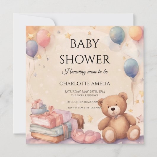 Cute Teddy Bear Baby shower Save The Date (Voorkant)