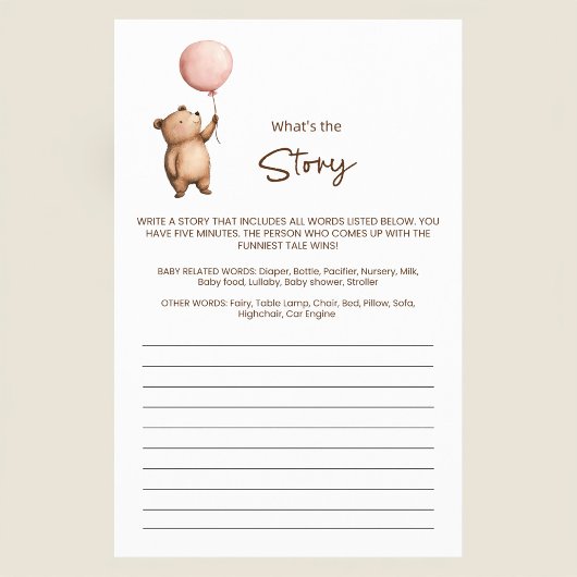Cute Teddy Bear Baby Shower Story Writing Game Flyer
