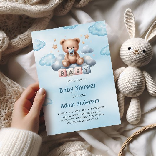 Cute Teddy Bear Baby Shower Uitnodiging – Baby Jon