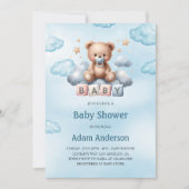 Cute Teddy Bear Baby Shower Uitnodiging – Baby Jon (Voorkant)
