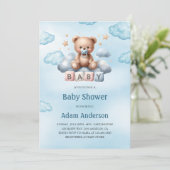 Cute Teddy Bear Baby Shower Uitnodiging – Baby Jon (Staand voorkant)