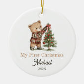 Cute Teddy Bear Baby's Eerste Kerstmis Keramisch Ornament (Voorkant)