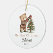 Cute Teddy Bear Baby's Eerste Kerstmis Keramisch Ornament (Links)