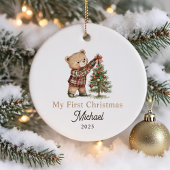 Cute Teddy Bear Baby's Eerste Kerstmis Keramisch Ornament