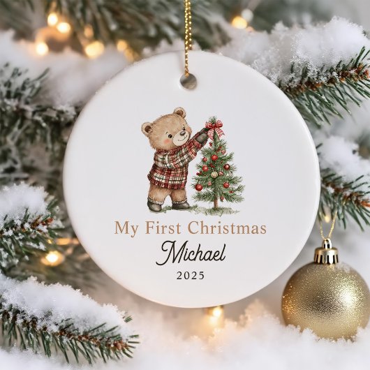 Cute Teddy Bear Baby's Eerste Kerstmis Keramisch Ornament