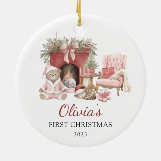 Cute Teddy Bear Baby's First Christmas Keramisch Ornament (Achterkant)