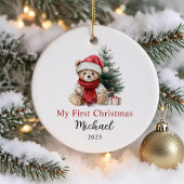 Cute Teddy Bear Baby's First Christmas Keramisch Ornament