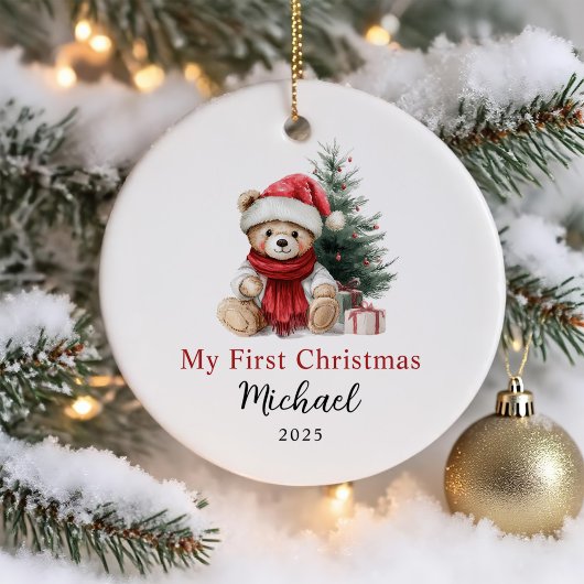 Cute Teddy Bear Baby's First Christmas Keramisch Ornament