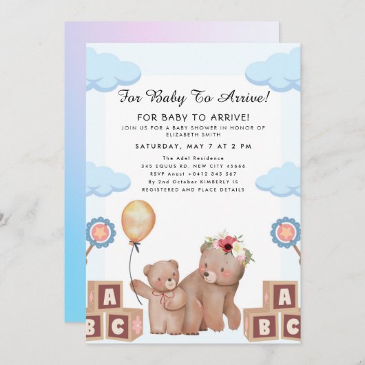 Cute Teddy Bear Balloon Theme Kaart (Voorkant / Achterkant)