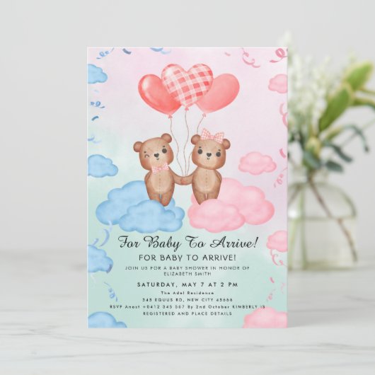 Cute Teddy Bear Balloon Theme Kaart (Staand voorkant)