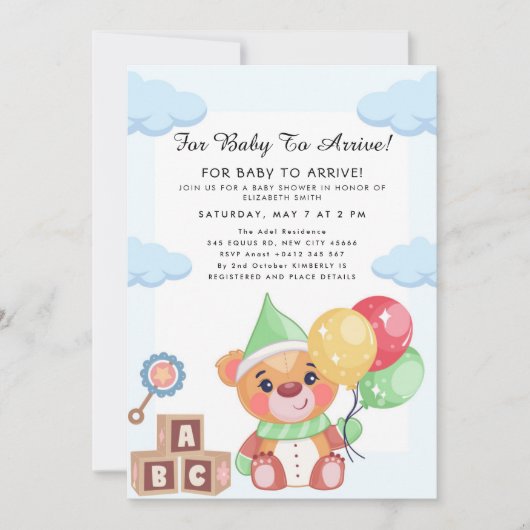 Cute Teddy Bear Balloon Theme Kaart (Voorkant)