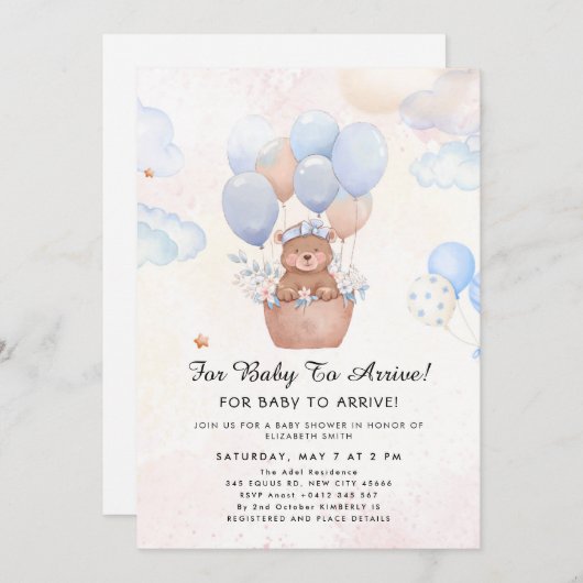 Cute Teddy Bear Balloon Theme Kaart (Voorkant / Achterkant)