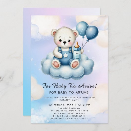 Cute Teddy Bear Balloon Theme Kaart (Voorkant / Achterkant)
