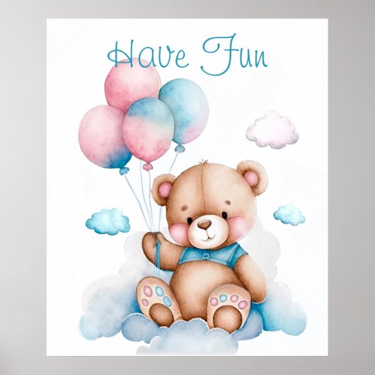 Cute Teddy Bear Balloons Animal Print (Voorkant)