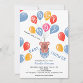 Cute Teddy Bear Balloons Baby Boy Baby shower Kaart (Voorkant)