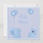 Cute Teddy Bear & Balloons Blue Baby shower Invite Kaart (Achterkant)