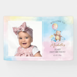 Cute Teddy Bear Beary First Birthday Photo Welcome Spandoek