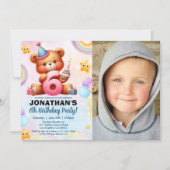 Cute Teddy Bear Birthday 6 with Photo Kaart (Voorkant)