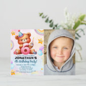 Cute Teddy Bear Birthday 6 with Photo Kaart (Staand voorkant)