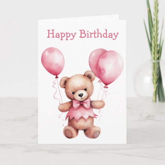 Cute Teddy Bear Birthday Card Kaart (Voorkant)