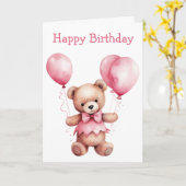 Cute Teddy Bear Birthday Card Kaart (Gele Bloem)