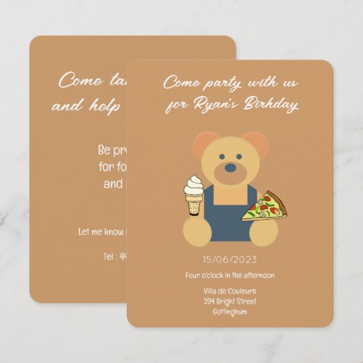 Cute Teddy Bear - Birthday Kaart (Voorkant / Achterkant)