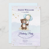 Cute Teddy Bear Birthday Party Invitation Kaart (Voorkant / Achterkant)