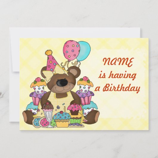 Cute Teddy Bear Birthday Party Kaart (Voorkant)