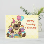 Cute Teddy Bear Birthday Party Kaart (Staand voorkant)