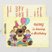 Cute Teddy Bear Birthday Party Kaart (Voorkant / Achterkant)