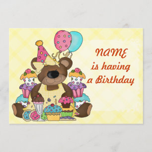 Cute Teddy Bear Birthday Party Kaart