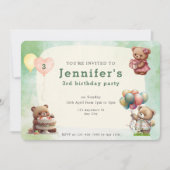 Cute Teddy Bear Birthday Party Kaart (Voorkant)