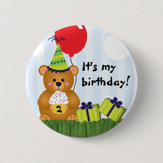  Cute Teddy Bear Birthday Pin Ronde Button 5,7 Cm (Voorkant)