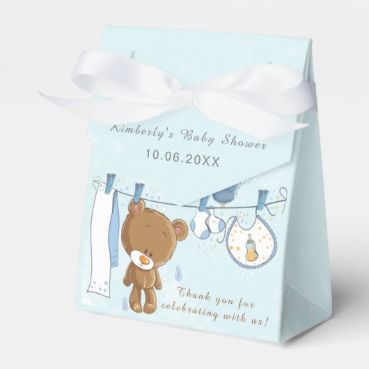 Cute Teddy Bear Blue Baby shower Bedankt Bedankdoosjes (Voorkant Zijde)