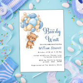Cute Teddy Bear Blue Balloon Boy Baby shower Kaart