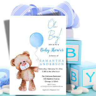 Cute Teddy Bear Blue Balloon Boy Baby shower Kaart