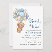 Cute Teddy Bear Blue Balloon Boy Baby shower Kaart (Voorkant)