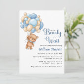 Cute Teddy Bear Blue Balloon Boy Baby shower Kaart (Staand voorkant)