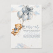 Cute Teddy Bear Blue Balloons Clouds Baby Boy Informatiekaartje (Voorkant)