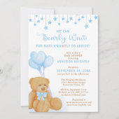 Cute Teddy Bear Blue Balloons Stars Baby shower Kaart (Voorkant)