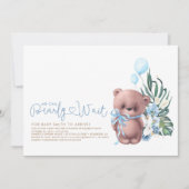 Cute Teddy Bear Blue Barly Wait Boy Baby shower Kaart (Voorkant)