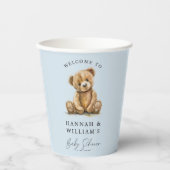 Cute Teddy Bear Blue Boy Baby Shower  Papieren Bekers (Voorkant)