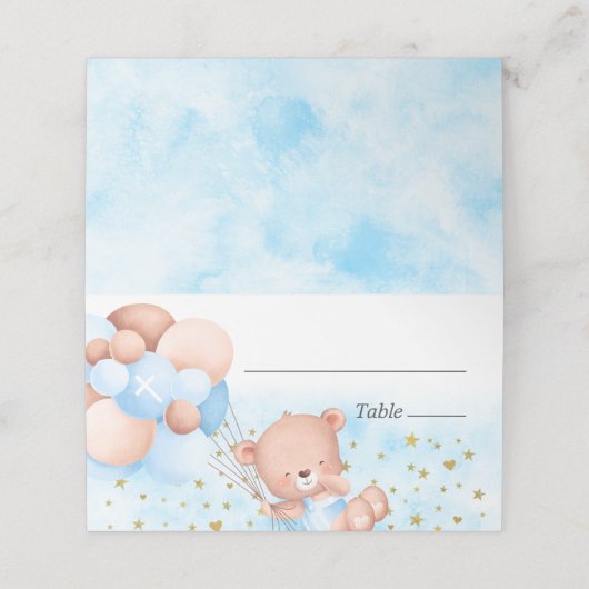Cute Teddy Bear Blue Boy Baptisme Plaatskaartje (Buitenkant ongevouwen)
